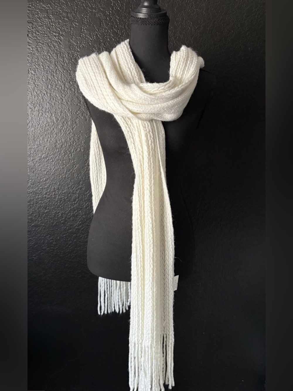 Classic Ivory Knit Fringe Scarf for Women